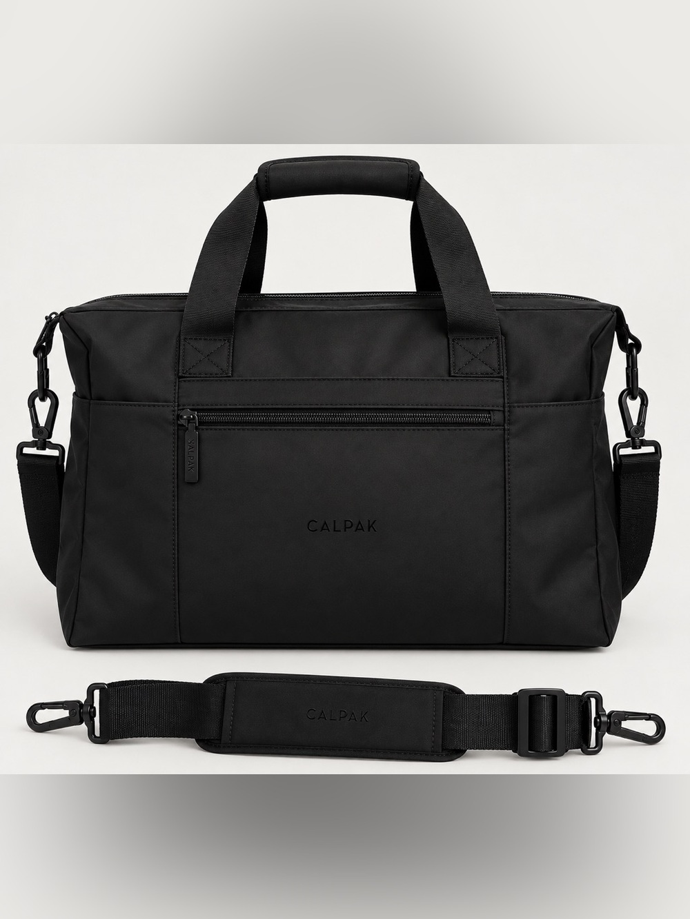 Calpak Black Vinyl Insulated lunch bag with crossbody strap-NWT
